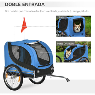 Remolque Bici Mascota de Oxford 130x73x90cm Azul y Negro