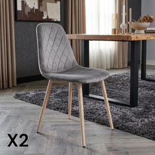 Chaise capitonnée velours gris taupe HAWAI (lot de 2)