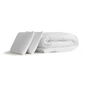 Pack prêt à dormir matelas LANCASTER ressorts ensachés et mémoire de forme + sommier kit noir + Couette + 2 oreillers