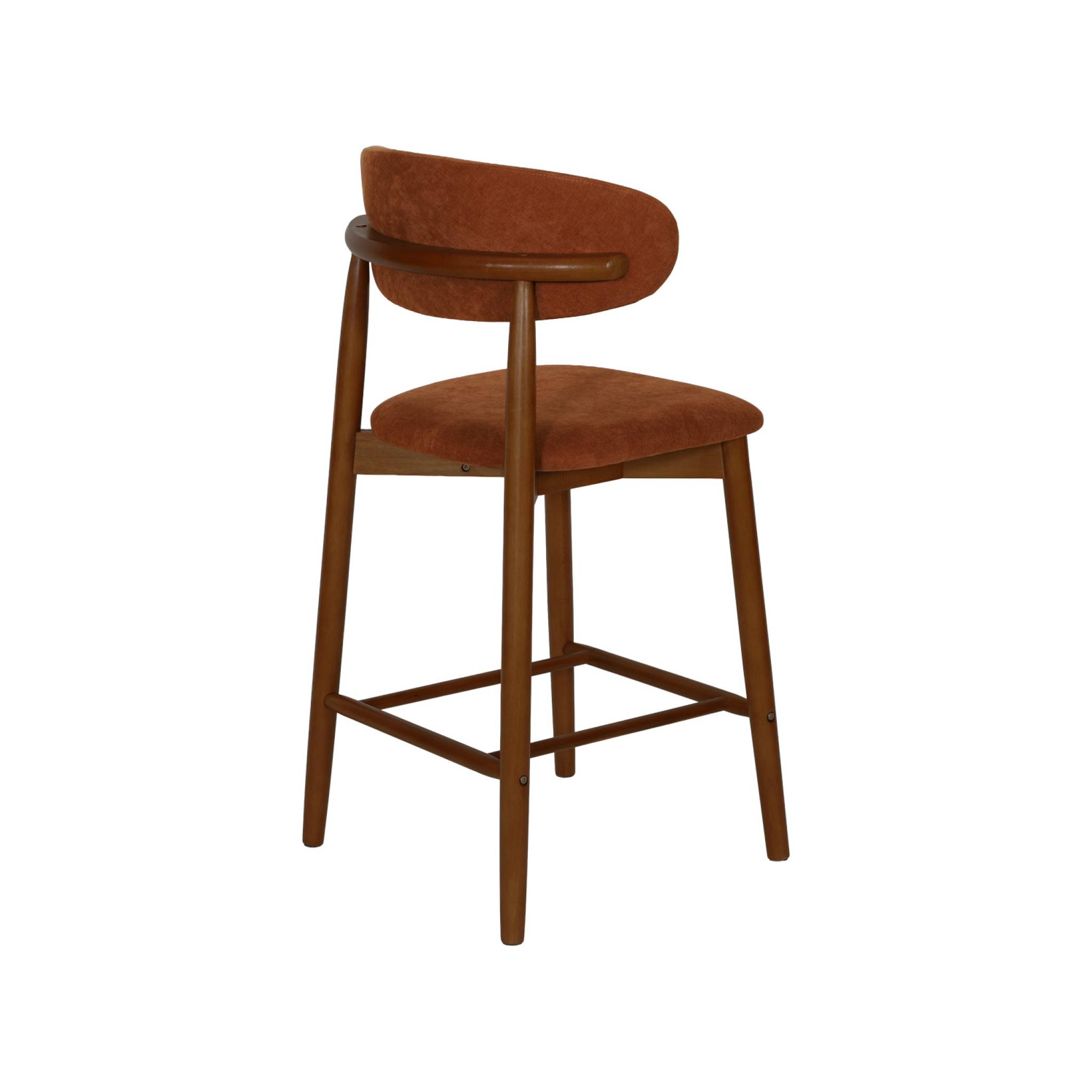Tabouret de bar bois d'hévéa noyer et tissu chenille (lot de 2)  PAOLA