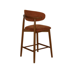 Tabouret de bar bois d'hévéa noyer et tissu chenille (lot de 2)  PAOLA
