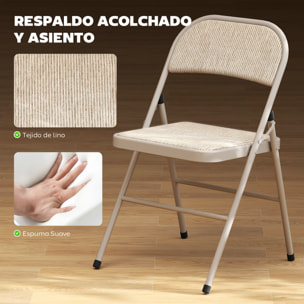 Juego de 2 Sillas Plegables Acolchadas con Respaldo y Estructura de Acero, para Salón, Comedor, Cocina, 45x46x78 cm, Beige