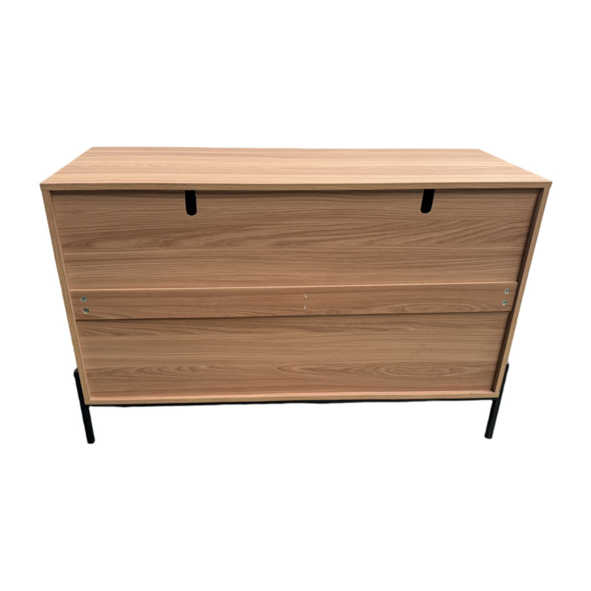 TORINESE Commode 6 tiroirs décor bois rainuré et poignées dorées 124cm