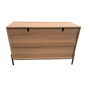 TORINESE Commode 6 tiroirs décor bois rainuré et poignées dorées 124cm