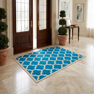 Petit tapis Begja bleu et blanc motif géométrique