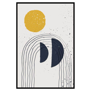 Affiche encadrée art abstrait soleil et lignes graphiques Affiche + cadre en métal - Noir