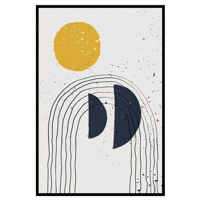 Affiche encadrée art abstrait soleil et lignes graphiques Affiche + cadre en métal - Noir