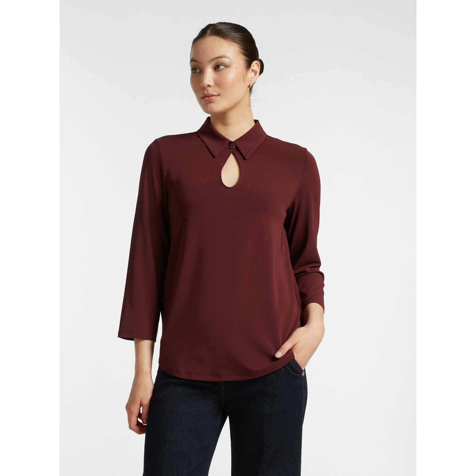 Elena Mirò - Camiseta con apertura de gota por delante - Burgundy