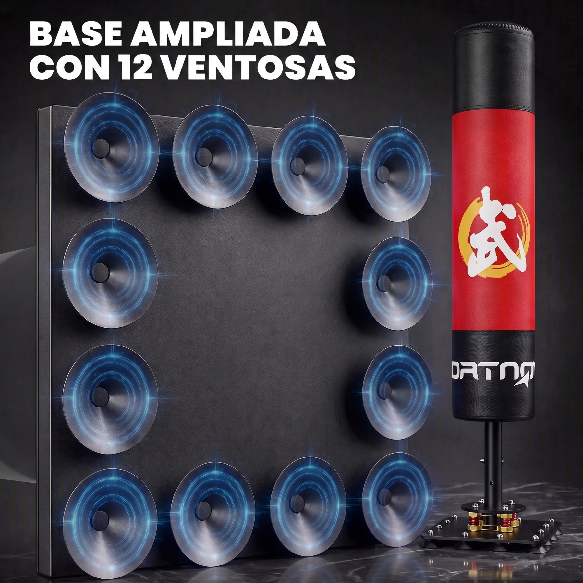 Saco de Boxeo de Pie para Adultos 156 cm, Punching Ball Pesado con 12 Ventosas, Absorción de Impactos, para Kickboxing, MMA, Muay Thai, Entrenamiento en Casa