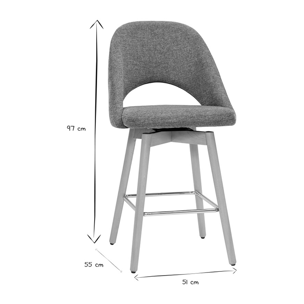 Tabourets de bar scandinaves tissu effet velours texturé gris et hévéa massif 65 cm (lot de 2) COSETTE