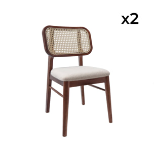 Lot de 2 chaises vintage bois d'hévéa cannage et bouclette Mani
