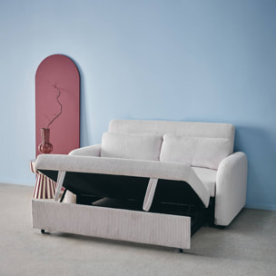 Canapé convertible arrondi 2 places velours côtelé blanc L 168 x P 90 x H 88cm - Lino