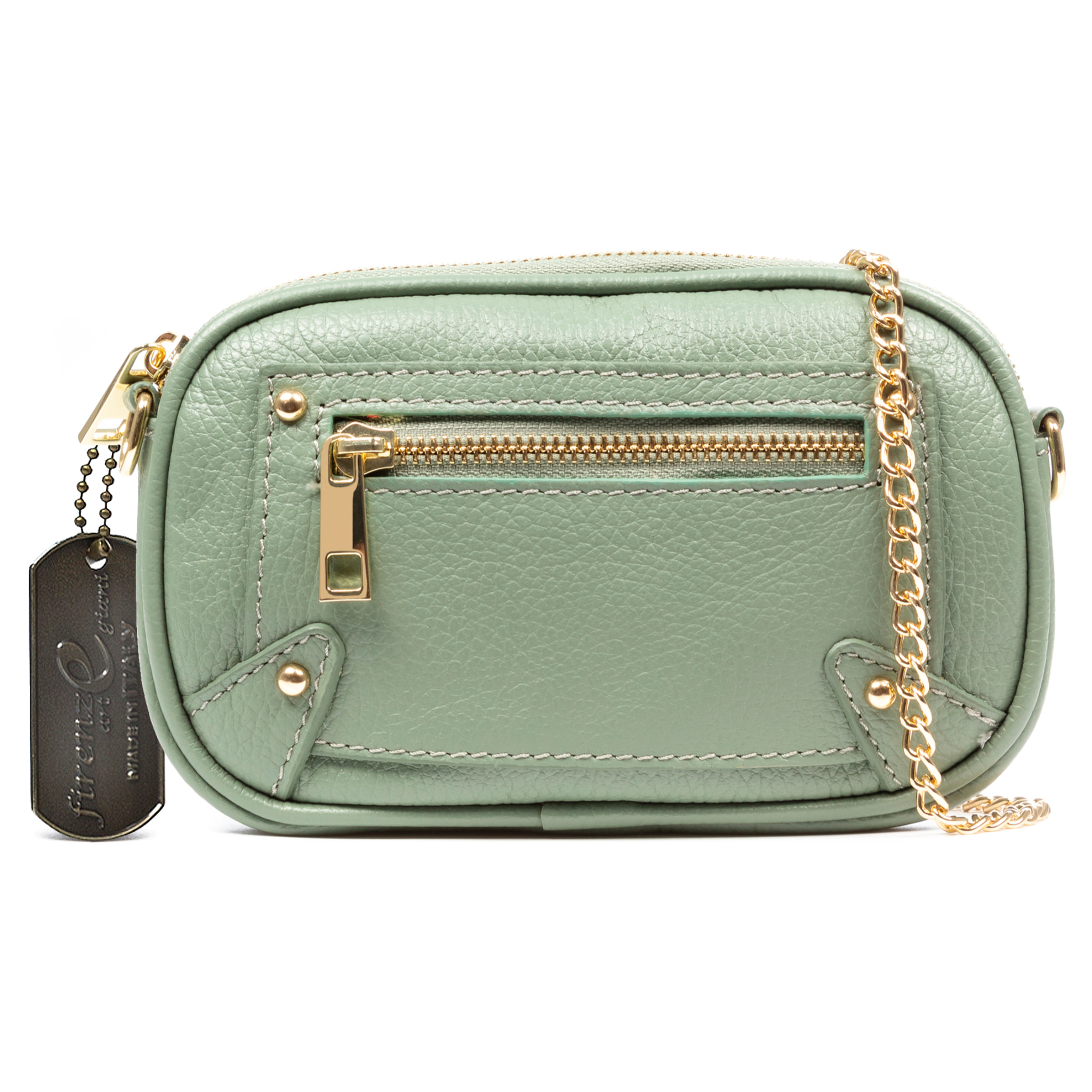 Asola bolso bandolera, de piel auténtica acabado dollaro.