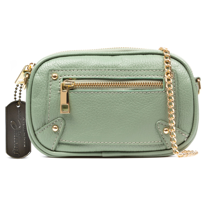 Asola bolso bandolera, de piel auténtica acabado dollaro.