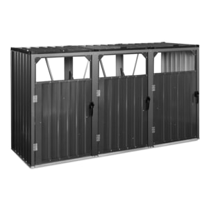 Cache poubelles triple en métal gris anthracite