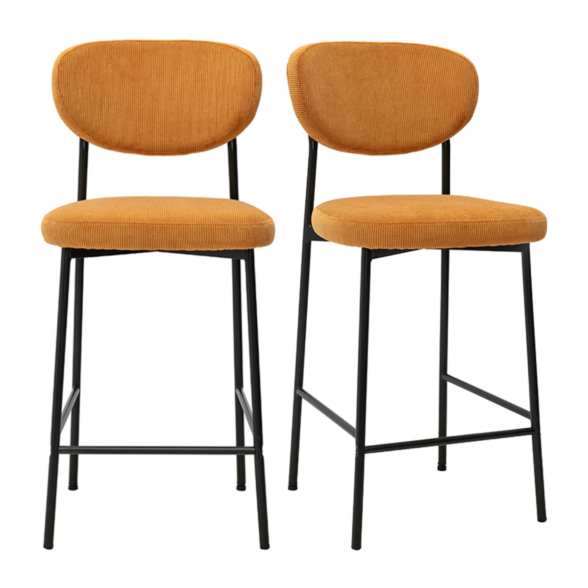Tabourets de bar fixes en tissu velours côtelé jaune curry H65 cm (lot de 2) BREKA