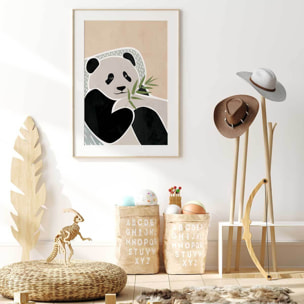 Affiche enfant panda  Affiche + cadre en bois - Chêne