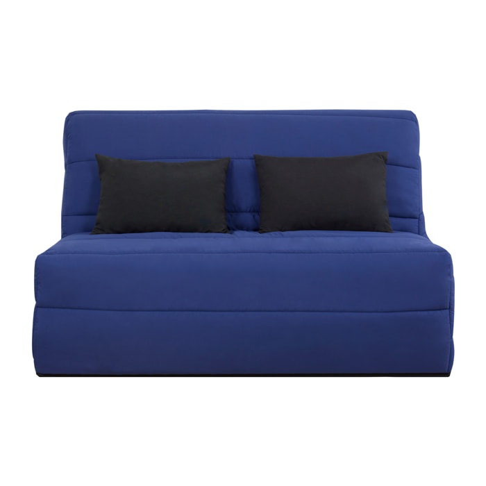 Banquette convertible Salma, matelas Simmons, 140 x 190 cm, 2 coussins offerts, marine