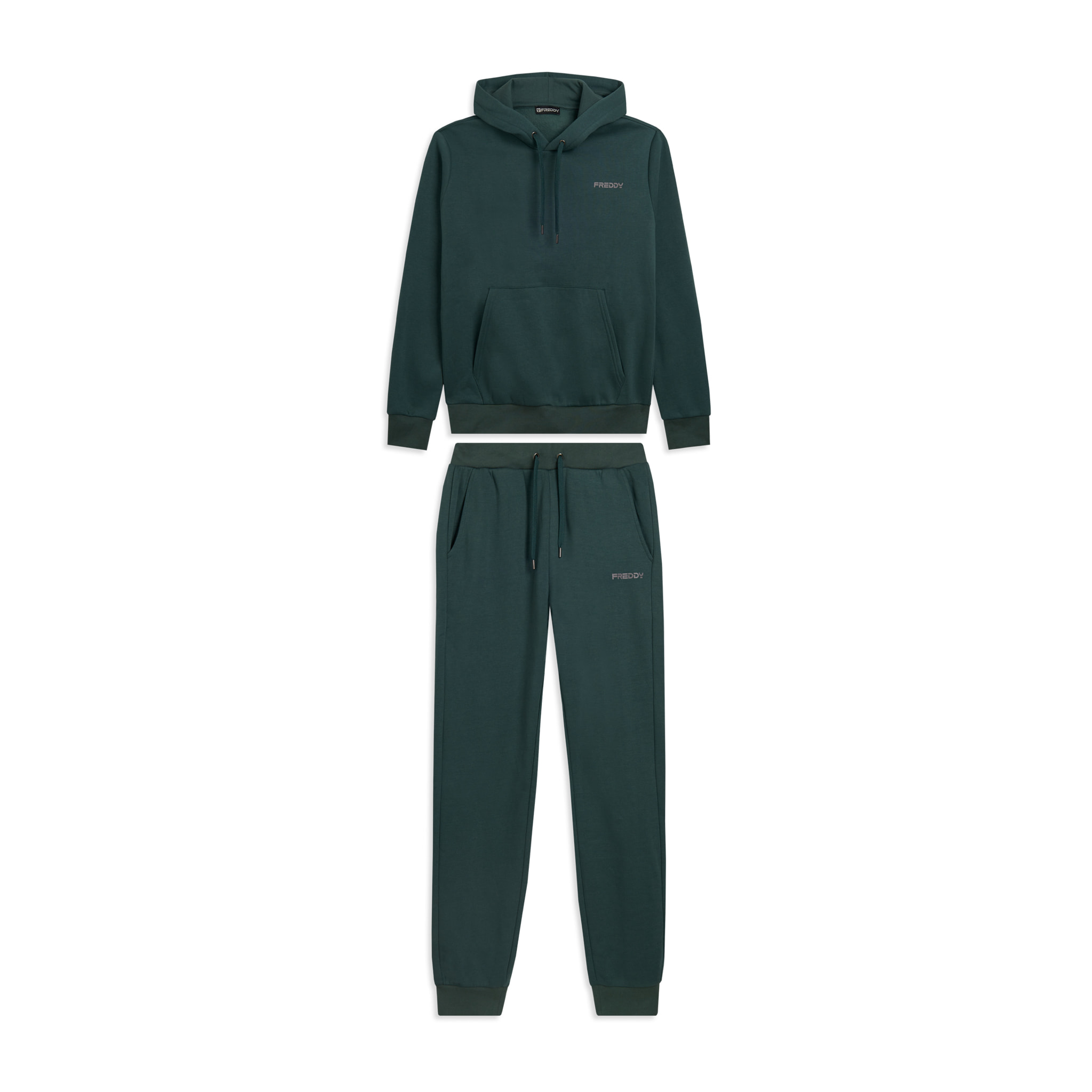 Tuta uomo felpa garzata con cappuccio e tasca a marsupio