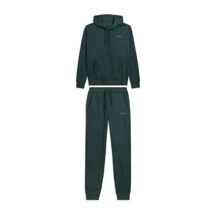 Tuta uomo felpa garzata con cappuccio e tasca a marsupio