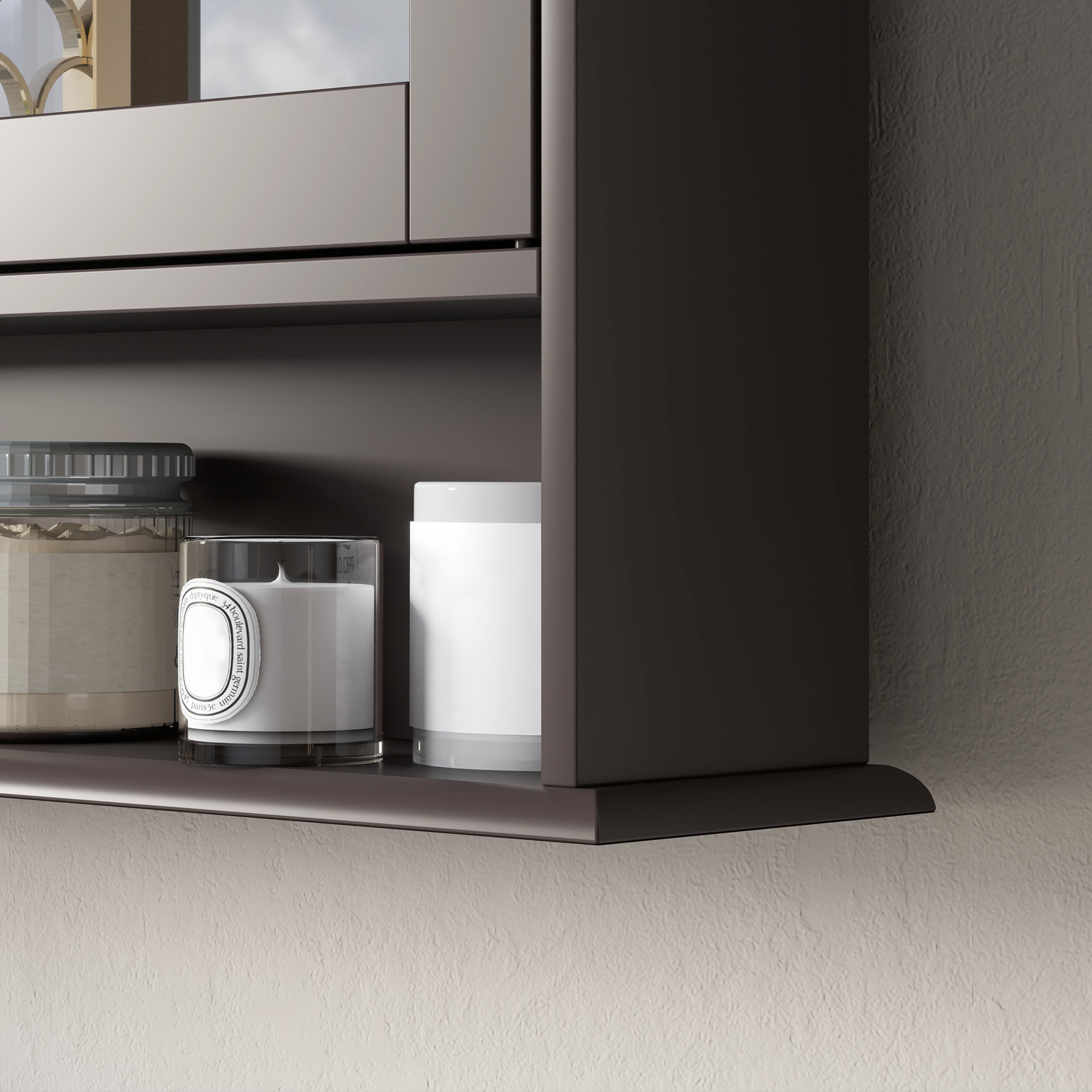 Armario de Baño con Espejo, Armario de Pared con 2 Puertas, Estante Abierto, Estante Ajustable, Mueble de Baño Colgar para Cocina, Salón, 56x13x58 cm, Marrón Oscuro