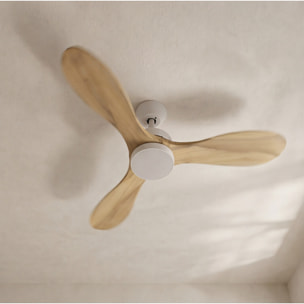 Forlight Calar ventilador con selector de temperatura en color blanco y las palas de madera