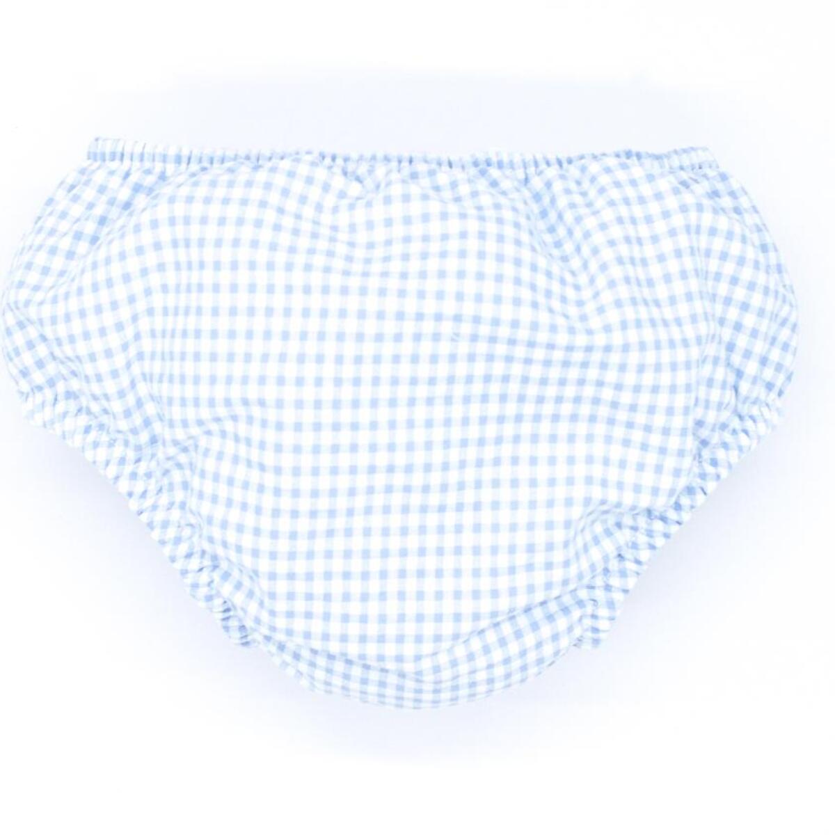 Cubrepañal de vichy azul. Elastico en la cintura y en las piernas.