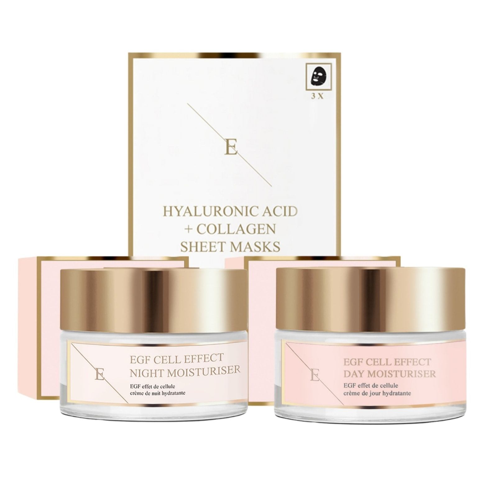 EGF Cell Effect Hidratante de Día 50ml+EGF Cell Effect Hidratante de Noche 50ml + Mascarilla de Ácido Hialurónico y Colágeno - 3 hojas
