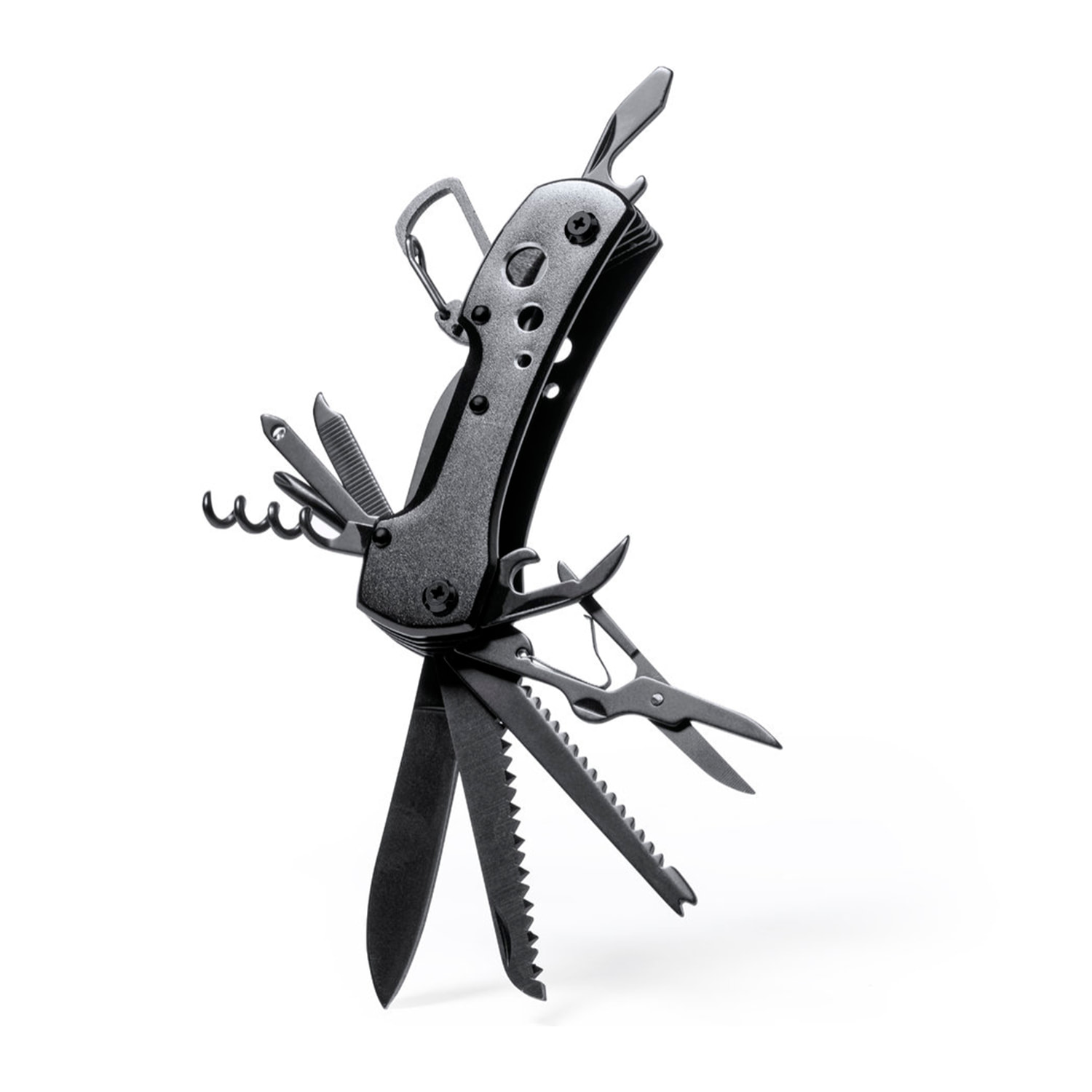 Coltello multiuso Komit con accessori in acciaio inossidabile e manico in alluminio. Con 13 funzioni.