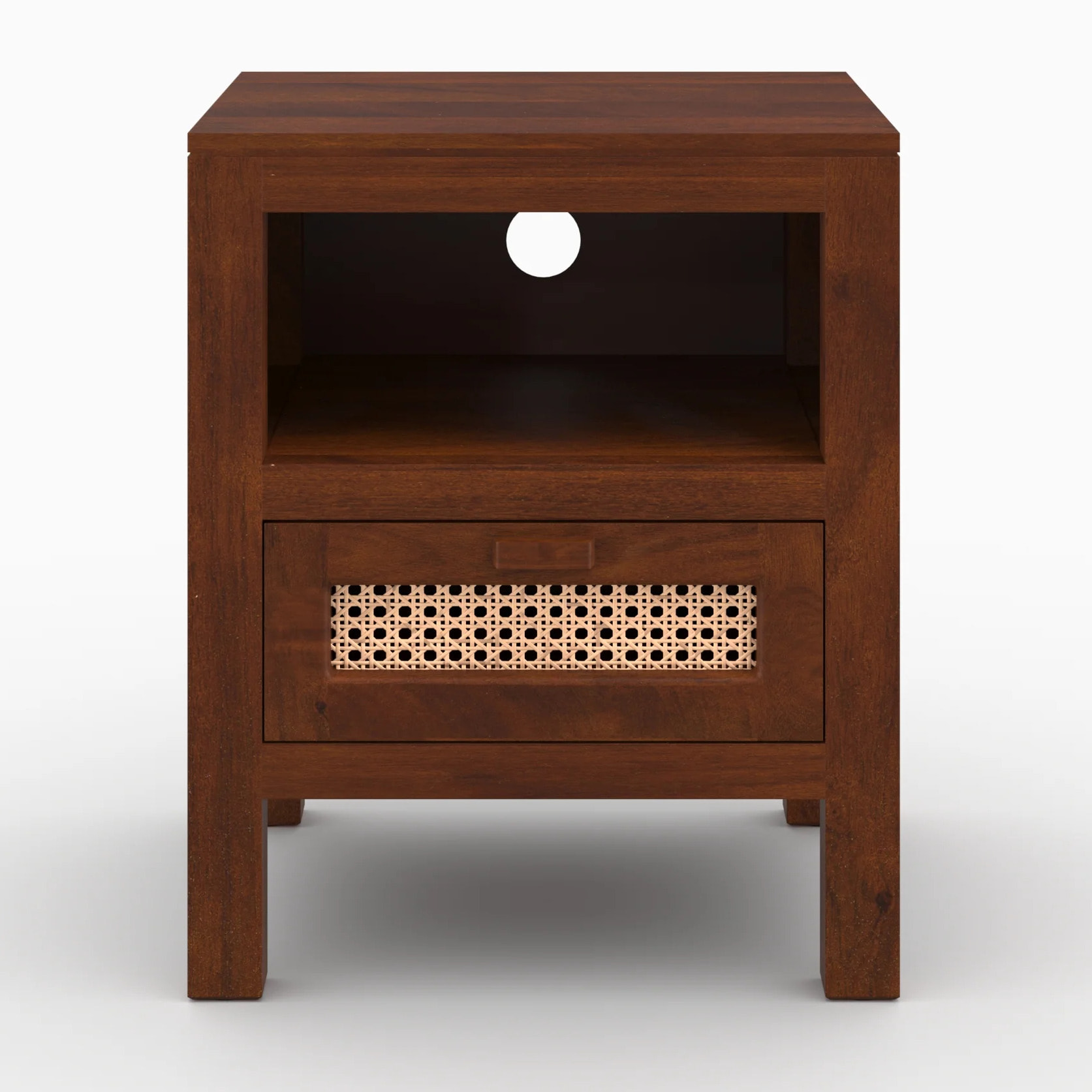 Table de chevet en bois de manguier et cannage - Tiki