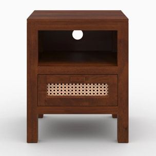 Table de chevet en bois de manguier et cannage - Tiki