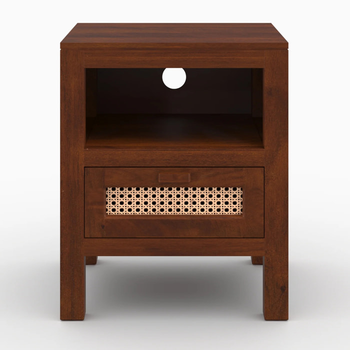 Table de chevet en bois de manguier et cannage - Tiki