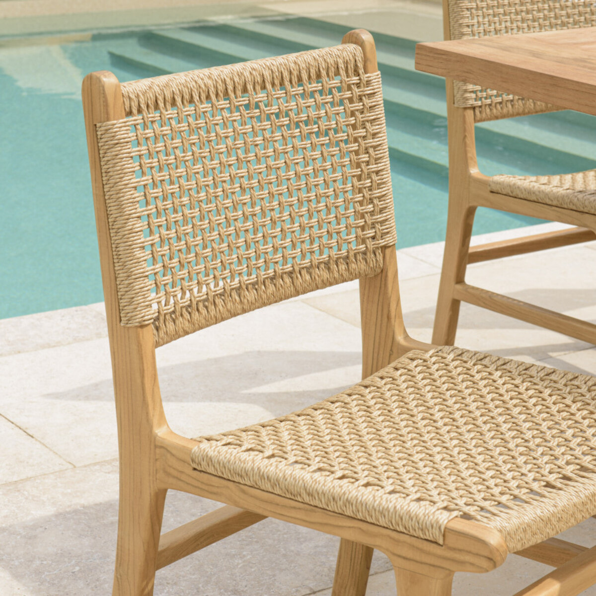 VALERIA - Lot de 2 chaises jardin teck naturel rotin synthétique beige