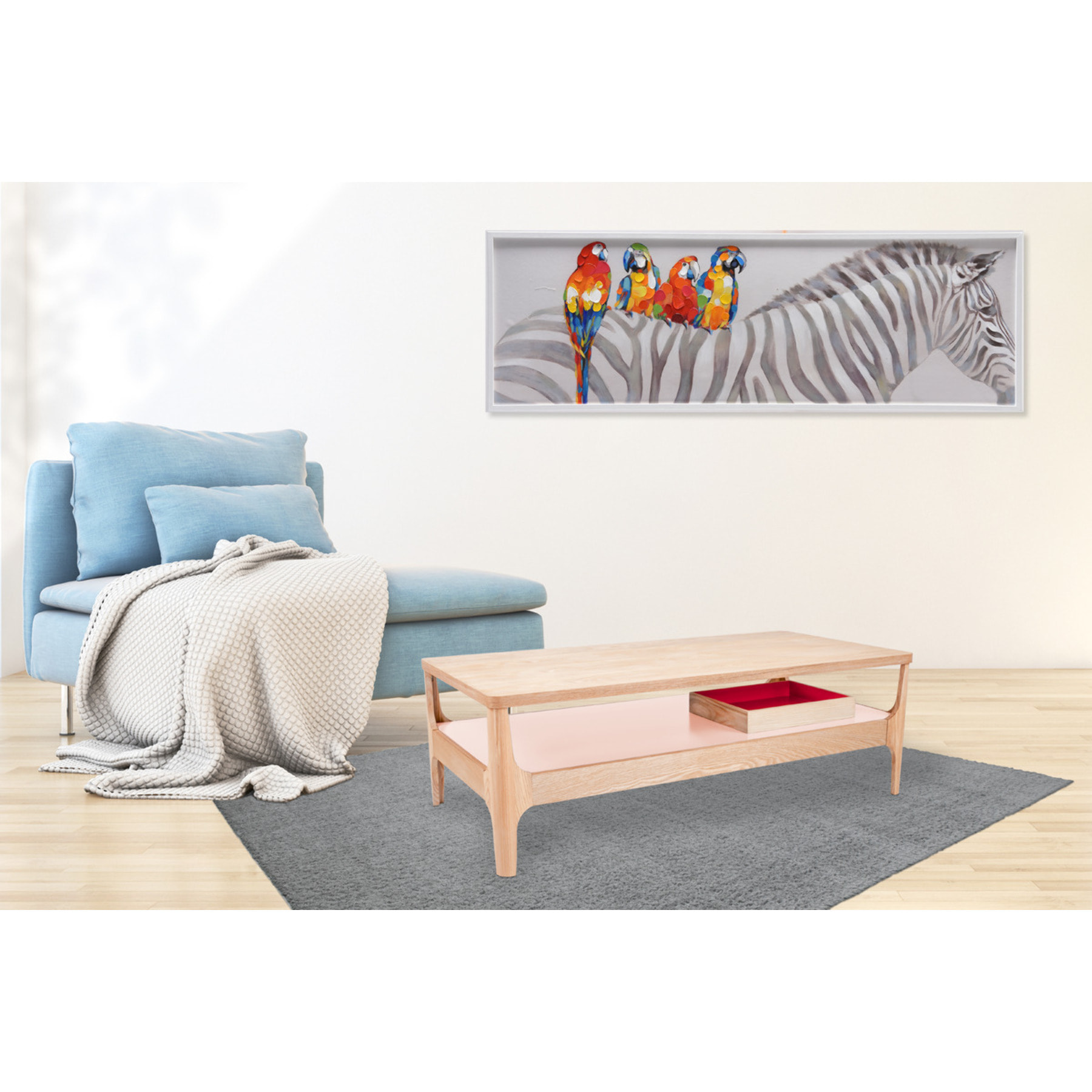 Tavolino da caffè Addison III in frassino con ripiano rosa 120x60 cm