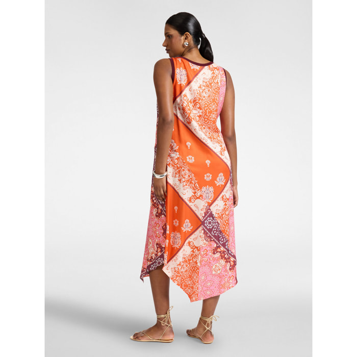 Elena Mirò - Vestido largo estampado en viscosa - Naranja sol