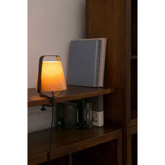 STOOD Lampada clip nera et legno