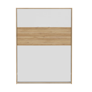 Armoire lit escamotable 140 x 200 cm décors blanc et chêne - BROOM