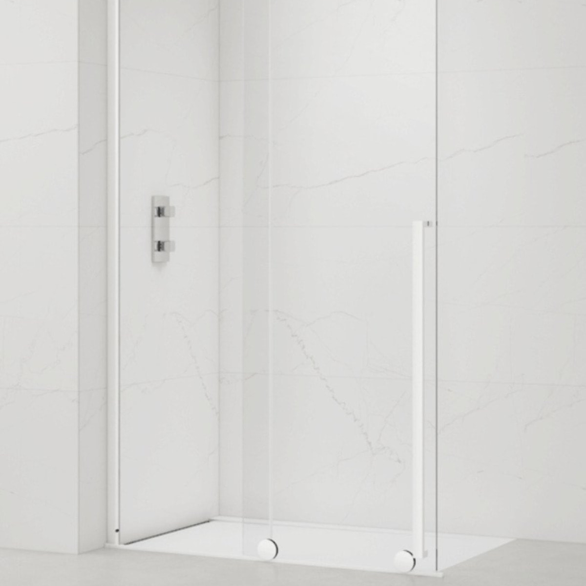 X-MOTION 120x200cm Paroi en verre coulissante Crystal Glass® 8 mm anticalcaire, avec bras et profilés Blanc (SATBWIXM120B)