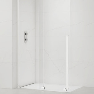 X-MOTION 120x200cm Paroi en verre coulissante Crystal Glass® 8 mm anticalcaire, avec bras et profilés Blanc (SATBWIXM120B)