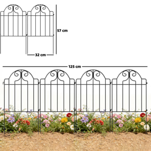 Set de 4 Vallas de Jardín de Metal, 125x57 cm, Vallas de Jardín Exterior Decorativas con Diseño Arqueado, Resistente y Fácil de Instalar, para Huerto, Patio, Terraza, Césped, Negro