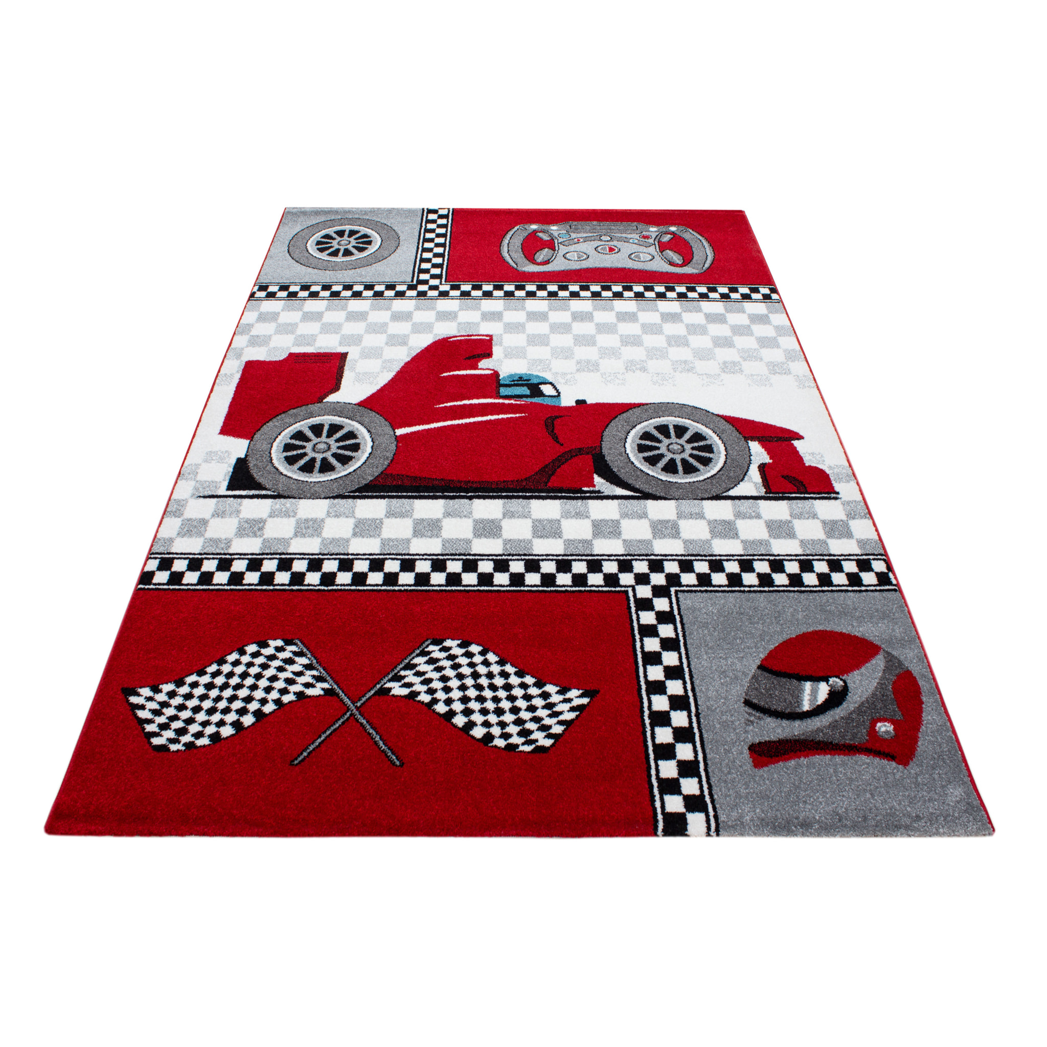 KIDS - Tapis enfant rond à motif voiture de course rouge - KID0460ROU