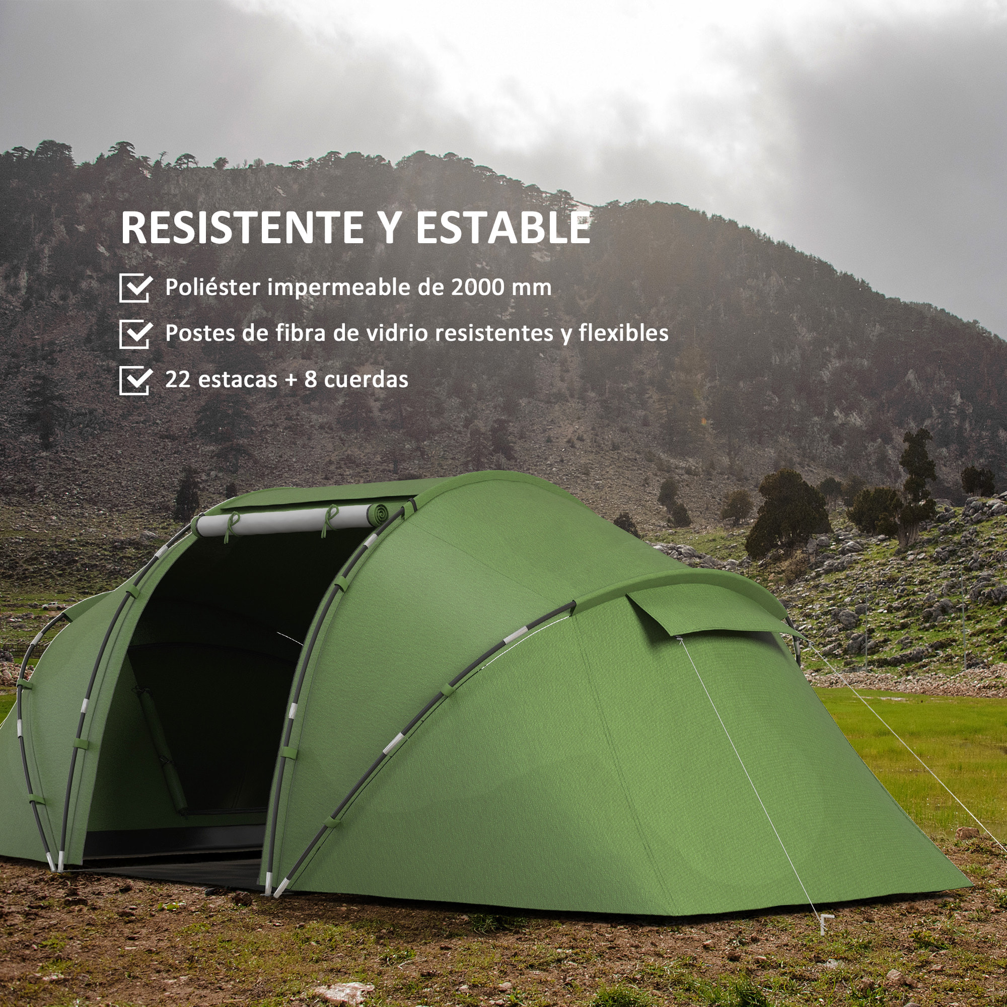 Tienda de Campaña Familiar para 4-6 Personas Tienda Camping Plegable Ligera con Bolsa de Transporte Impermeable para Playa Parque Senderismo 430x240x170 cm Verde