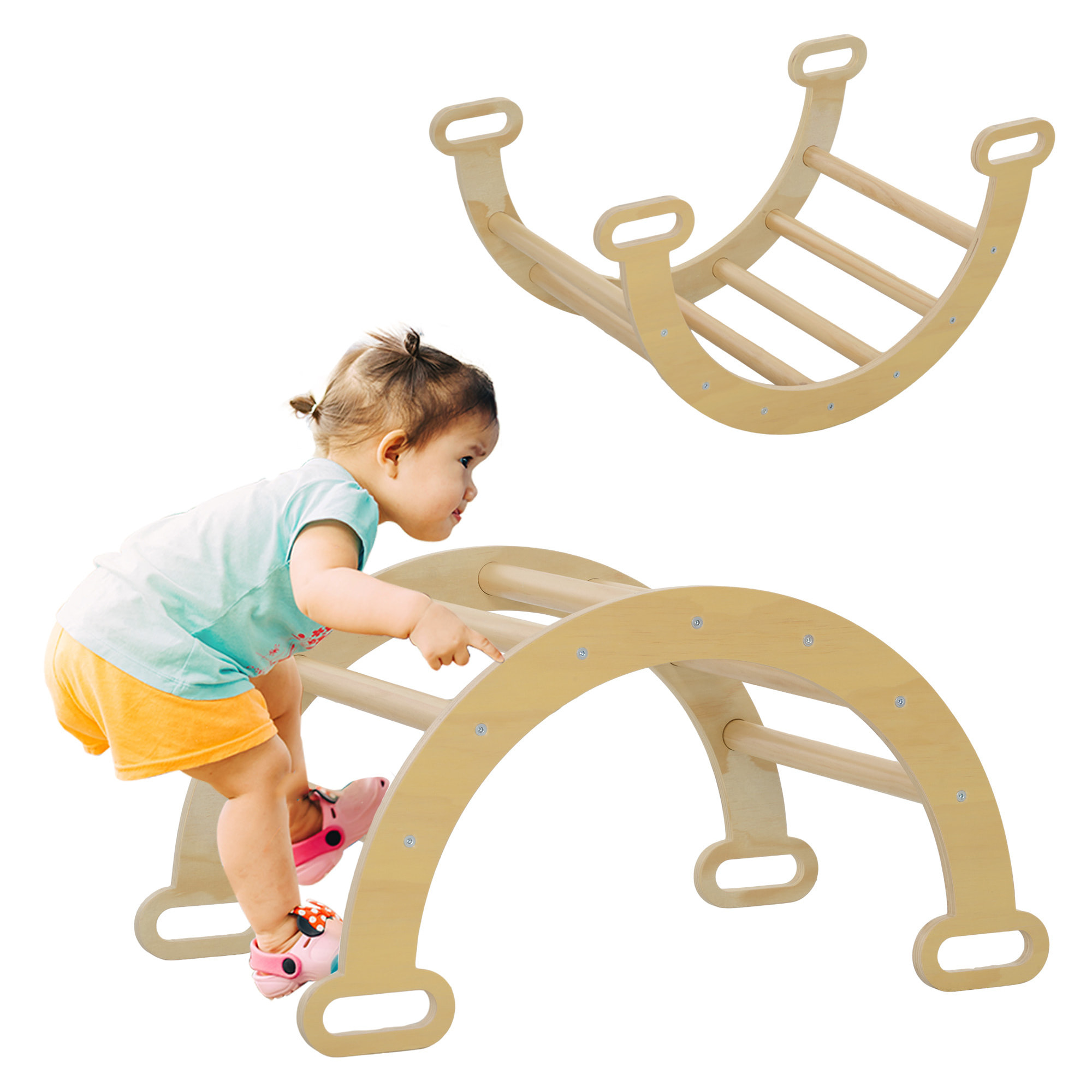 Arche d'escalade enfant - parcours motricité - dim. 68L x 42l x 36H cm - bois pin