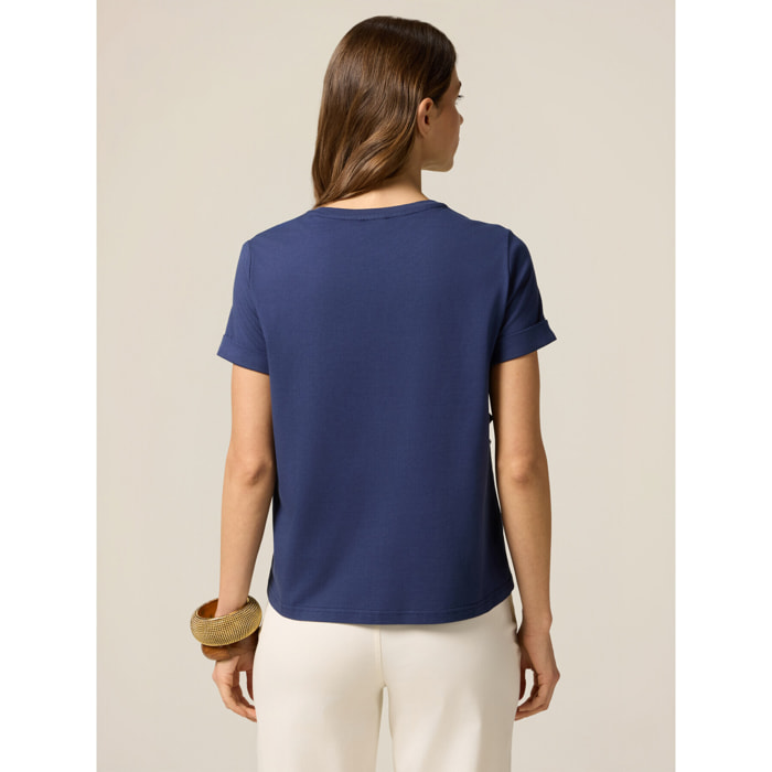 Oltre - T-shirt con applicazione - Blu