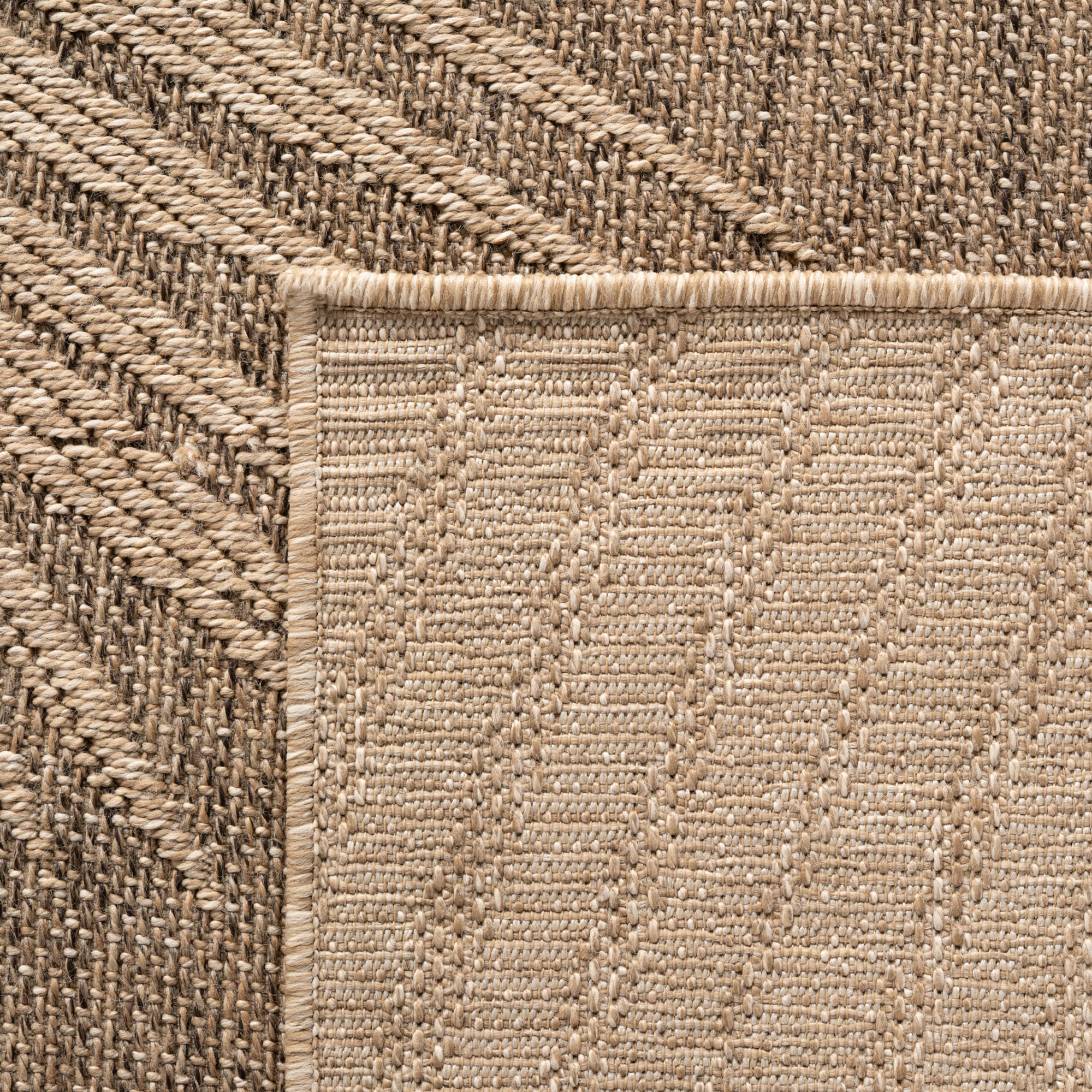 TIMBER - Tapis rond intérieur/extérieur beige effet jute à motif feuille