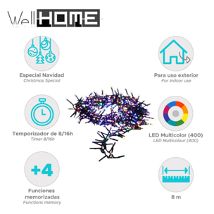 Guirnalda de 400 luces led multicolor con controlador - 8 metros de longitud