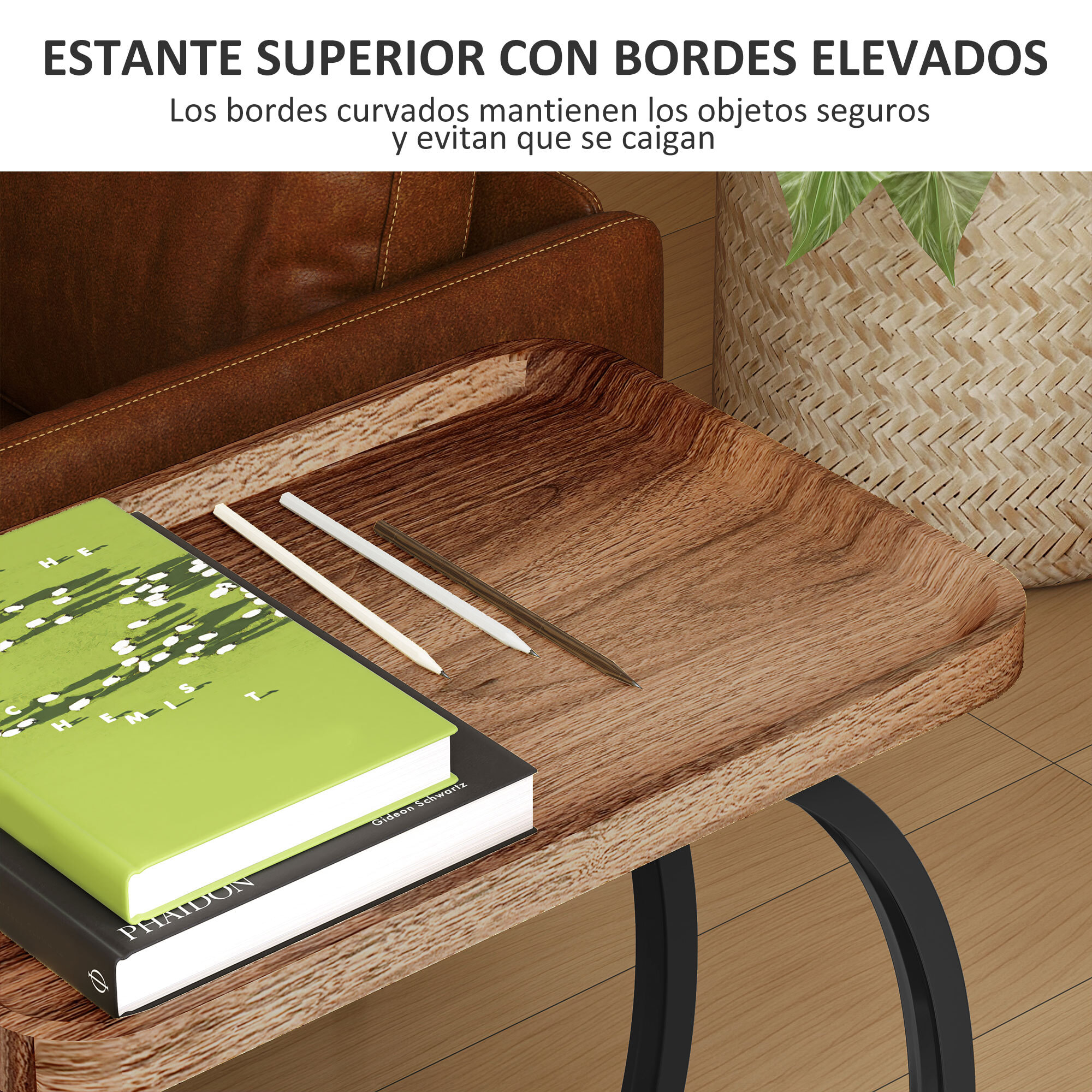 Mesa Auxiliar con Ruedas Mesa para Sofá con Bandeja Superior Estante Estructura de Acero Mesita Auxiliar para Salón Dormitorio Marrón