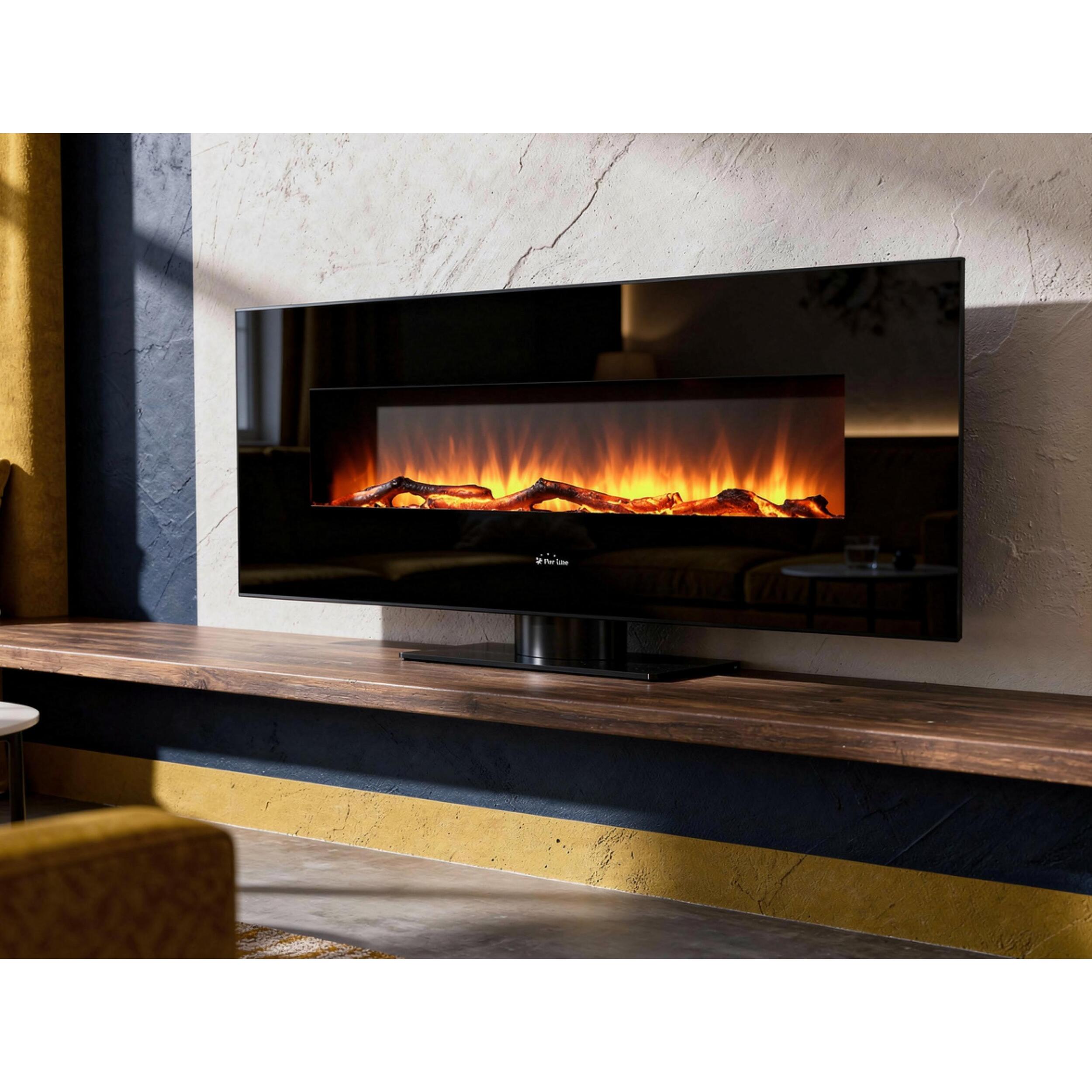 Chimenea eléctrica panorámica de cristal templado negro CHE-515 PURLINE