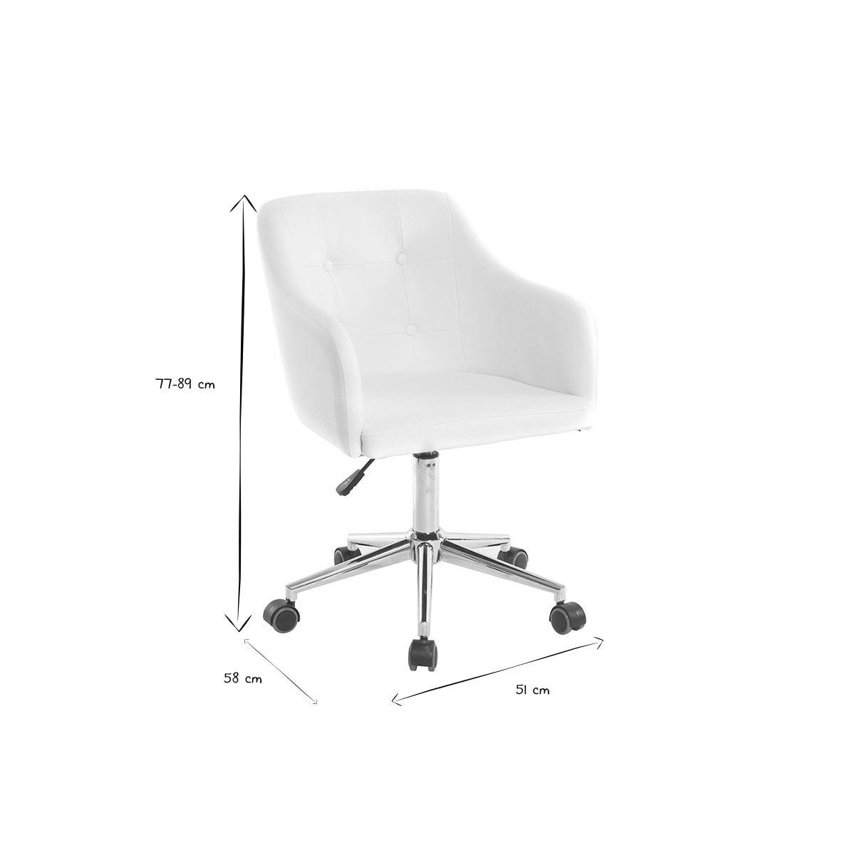 Chaise de bureau à roulettes design blanc et acier chromé BALTIK