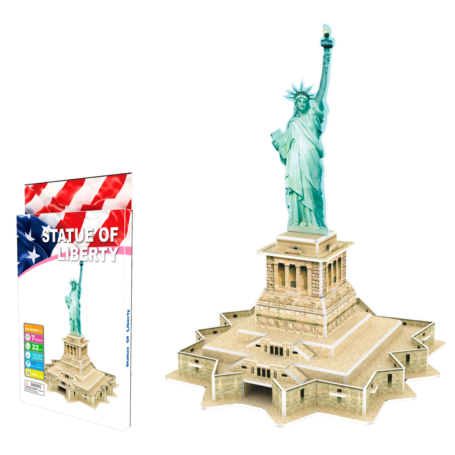 Puzle 3D in cartone della Statua della Libertà situata a New York. 22 pezzi.
